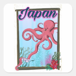 Japan vintage style travel poster square sticker