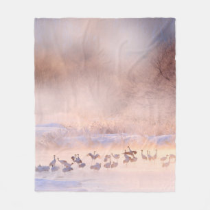 Japan winter nature. Wildlife scene, snowy nature. Fleece Blanket