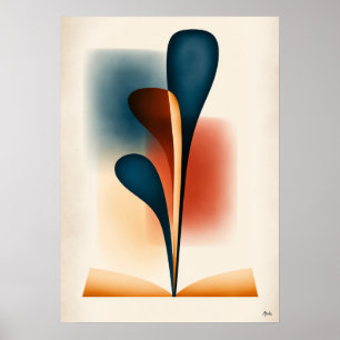 Japandi Abstract Book Art with Organic Forest Form Poster