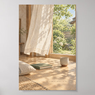 Japandi Canvas Wall Art, Sunlit Japanese Garden Poster