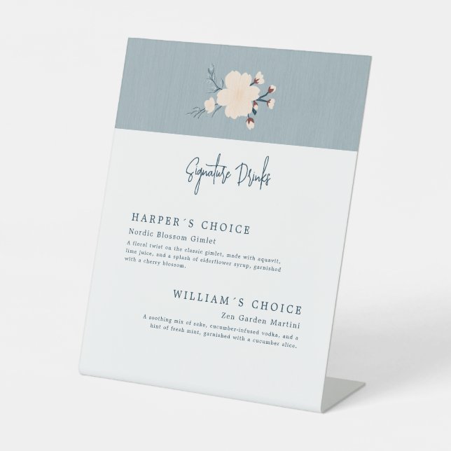 Japandi cherry flower signature drinks wedding  pedestal sign (Front)