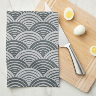 Japandi Farmhouse Grey Monochromatic Waves Scallop Tea Towel