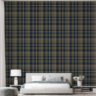 Japandi Farmhouse Plaid in Navy and Olive Wallpaper