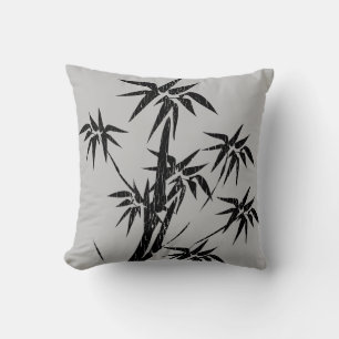 Japandi Grey and Black with Palm Trees Cushion