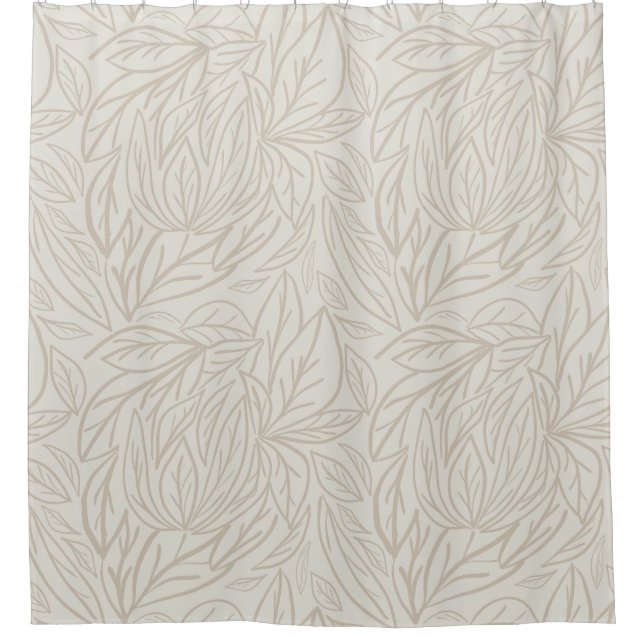Japandi Line art leaves minimal neutral beige Shower Curtain (Front)