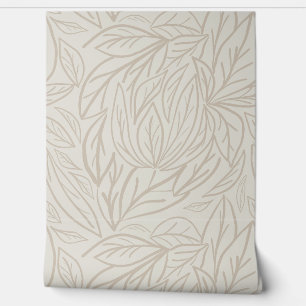 Japandi Line art leaves minimal neutral beige Wallpaper