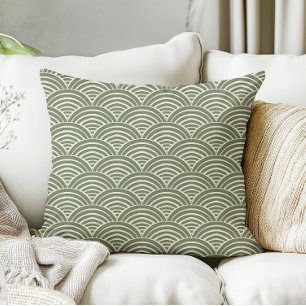 Japandi Modern Farmhouse Sage Green Waves Arches Cushion