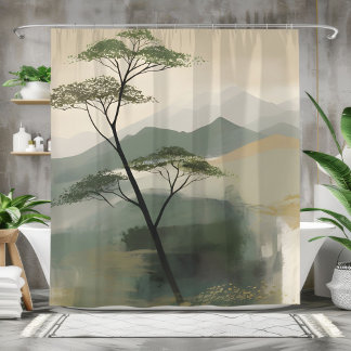Japandi Mystic Peaks Wall Art Print Shower Curtain