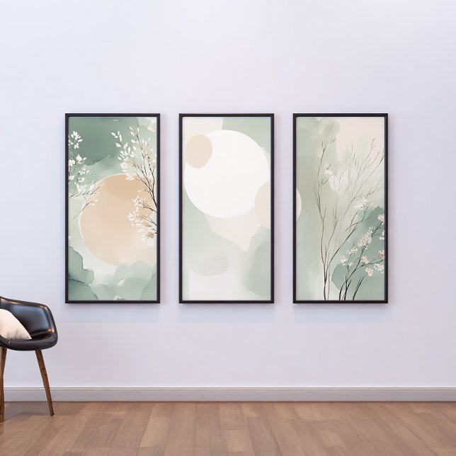 Japandi Sage Green Floral Wall Art Set | Print (Creator Uploaded)