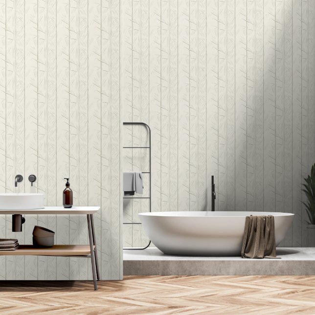 Japandi style light sage herbal elements wallpaper (Bathroom)