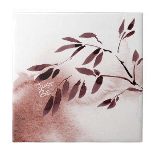 Japandi-Style Watercolor Bamboo Abstract  Ceramic Tile