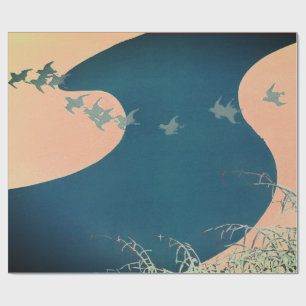 JAPANESE ABSTRACT CROWS FLYING Wrapping Paper