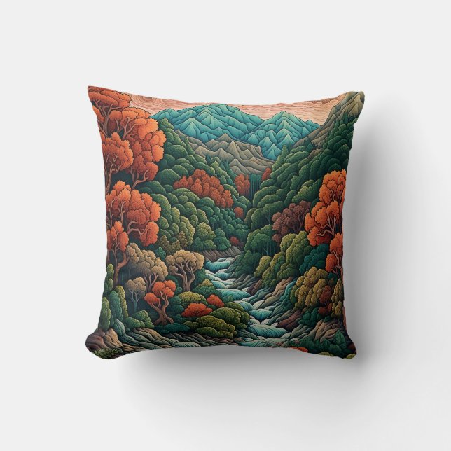 Japanese Abstract Landscape Cushion (Front)