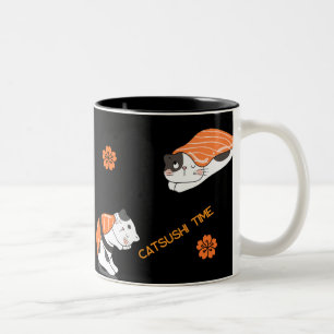 Japanese Aesthetic Cute Cat & Sushi Pattern  Two-Tone Coffee Mug