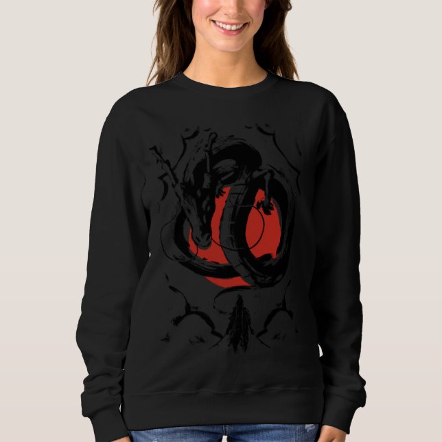 Japanese Aesthetic Dragon and warrior Japanese red Sweatshirt (Front)