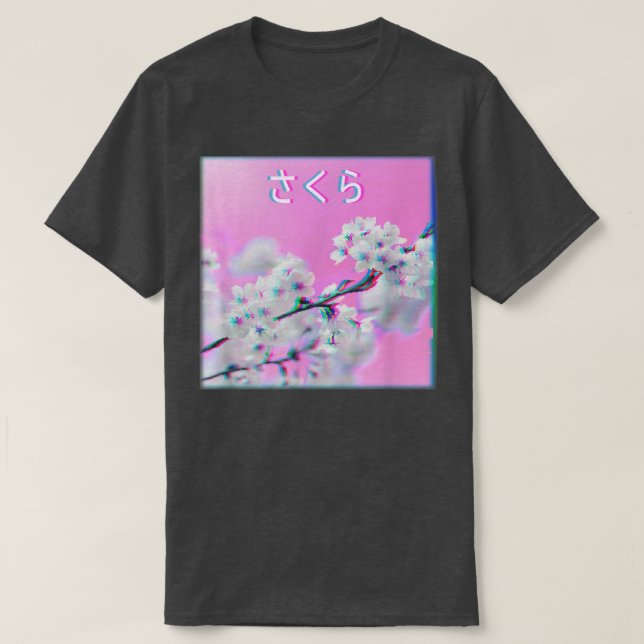 Japanese Aesthetic Vaporwave glitch Sakura  T-Shirt (Design Front)