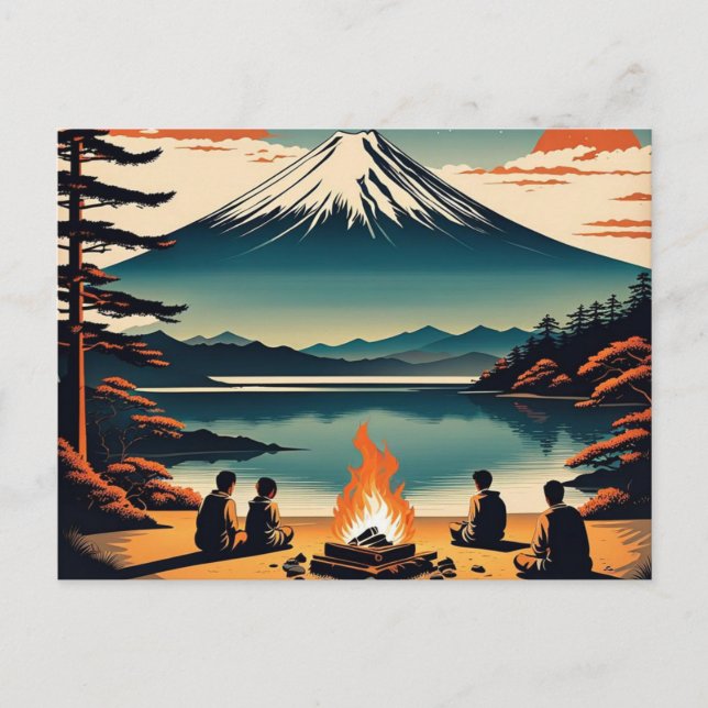 Japanese AI Mt Fuji Camping Holiday Postcard (Front)
