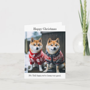Japanese Akita Dogs in Christmas Jumpers Card