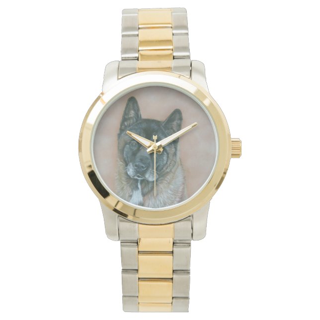 Japanese akita with black face dog portrait art watch (Front)