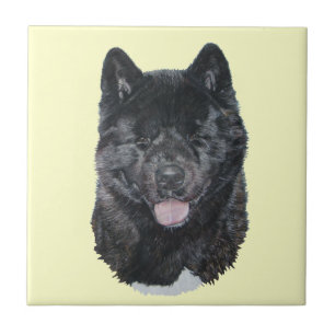 Japanese/American black brindle akita dog art tile