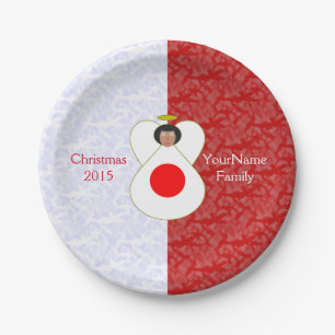 Japanese Angel Black Hair Dressed in Flag Paper Plate