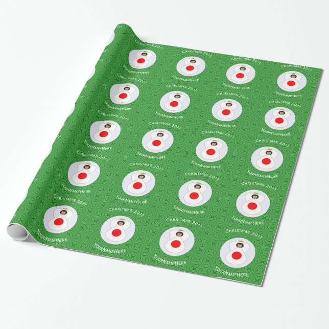 Japanese Angel Christmas Flag Personalised Wrapping Paper (Unrolled)