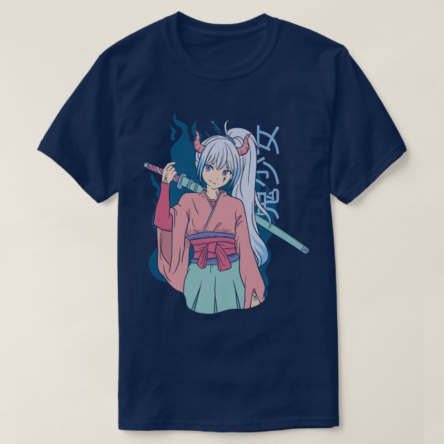 Japanese Anime Demon Samurai Ninja Girl Katana Swo T-Shirt (Design Front)