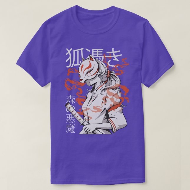 Japanese Anime Fo Girl Warrior Kitsune Mask Premiu T-Shirt (Design Front)