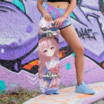 Japanese Anime Girl Skateboard<br><div class="desc">This girly Japanese skateboard features a cute anime manga girl with dusty pink hair in a purple and dusty rose dress. The artwork is an AI creation. The eyes were painted by a manga artist. Check out more cute skateboards for girls in this store.</div>