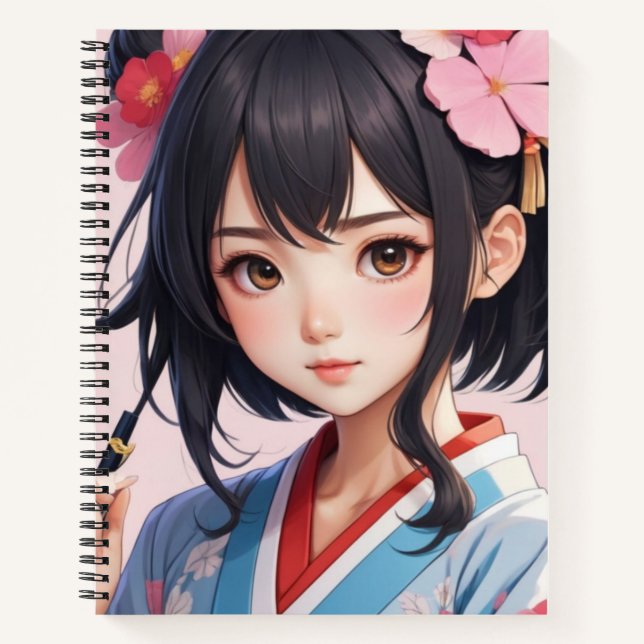 Japanese Anime Girl Spiral Notebook (Front)