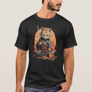 Japanese anime kawaii cat samurai ninja drinking t T-Shirt