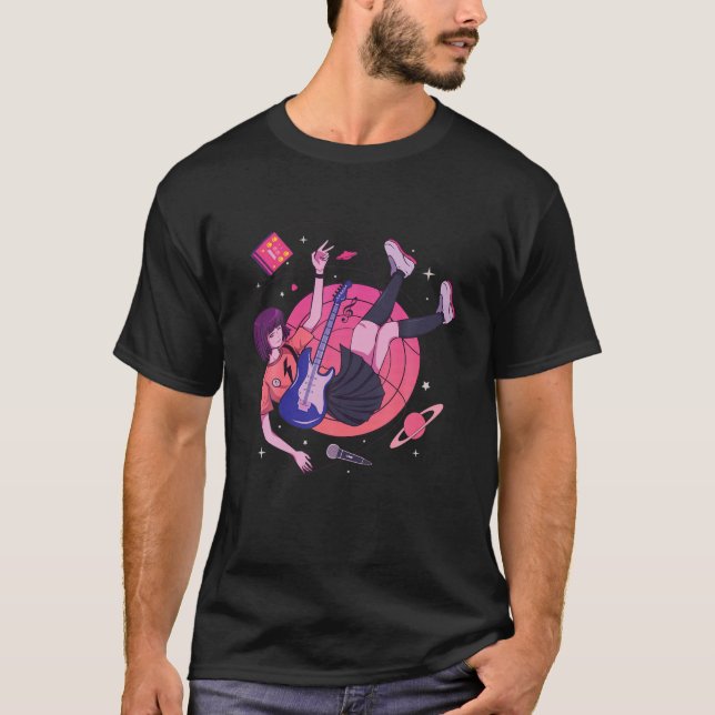 Japanese Anime Rock Girl - Japan Aesthetic Guitar T-Shirt (Front)