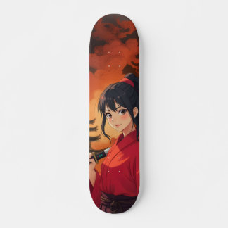 Japanese Anime Samurai Temple on Fire Skateboard