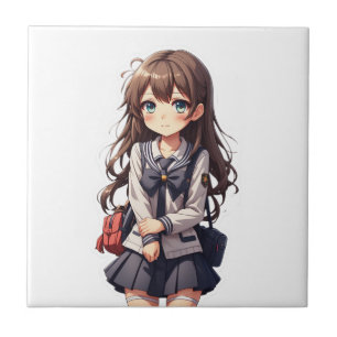 Japanese Anime School Girl Ceramic Tile