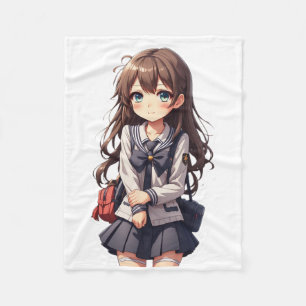 Japanese Anime School Girl Fleece Blanket