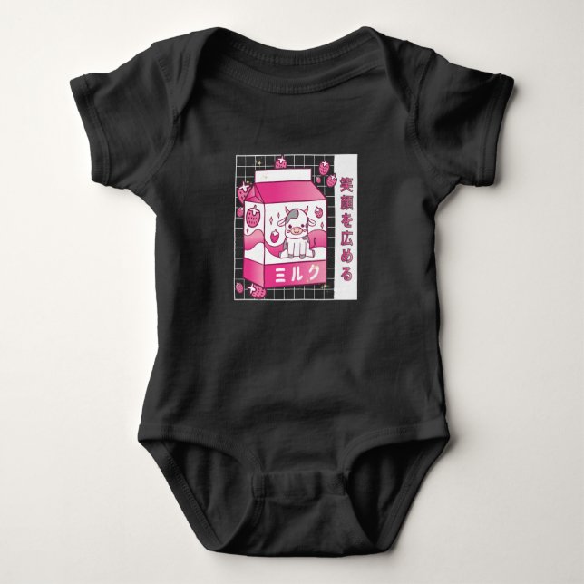 Japanese Anime Strawberry Milk Carton Cute Cow Baby Bodysuit (Front)