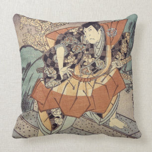 Japanese Art - A Samurai In Combat Stance Cushion