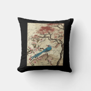 Japanese Art Birds on Peach Tree Blossom Japanese Cushion