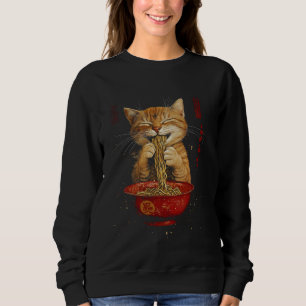 Japanese Art Cat Eating Ramen Noodles Sweatshirt