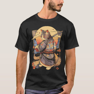 Japanese Art Cat Ninja Ukiyo-E Anime Samurai Cat   T-Shirt