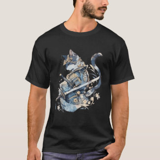 Japanese Art Cat Ninja Ukiyo e Anime Style Samurai T-Shirt