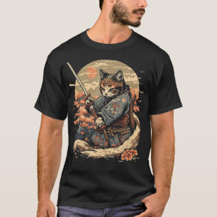 Japanese Art Cat Ninja Ukiyo-E Anime Style Samurai T-Shirt