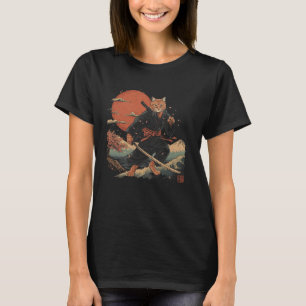 Japanese Art Cat Ninja Ukiyo-e Anime Style Samurai T-Shirt