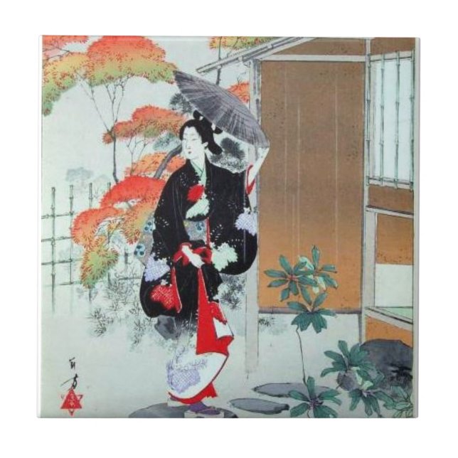 Japanese Art Ceramic Tile, Small (4.25" x 4.25") Tile (Front)