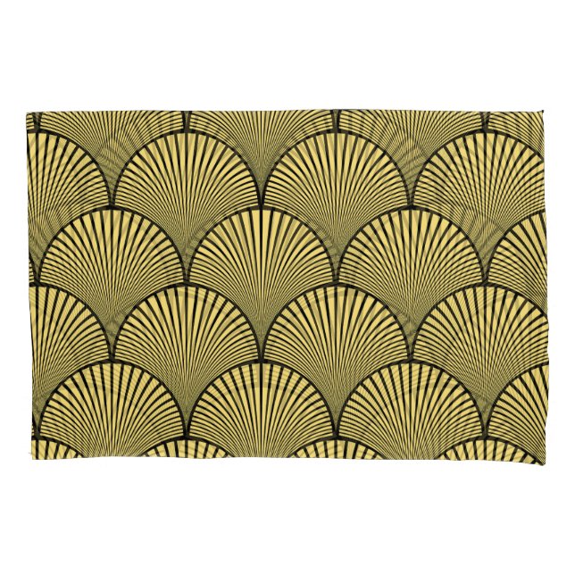 Japanese Art Deco: Black Gold Design Pillowcase (Front)