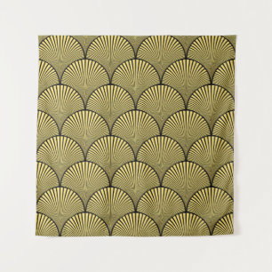 Japanese Art Deco: Black Gold Design Tapestry