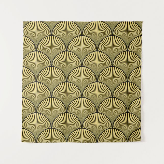 Japanese Art Deco: Black Gold Design Tapestry (Front)