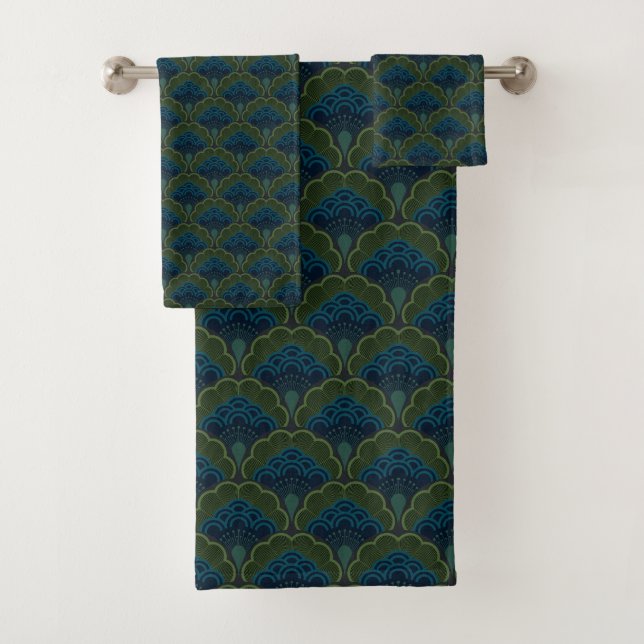 Japanese art deco style_Deep Forest Bath Towel Set (Insitu)
