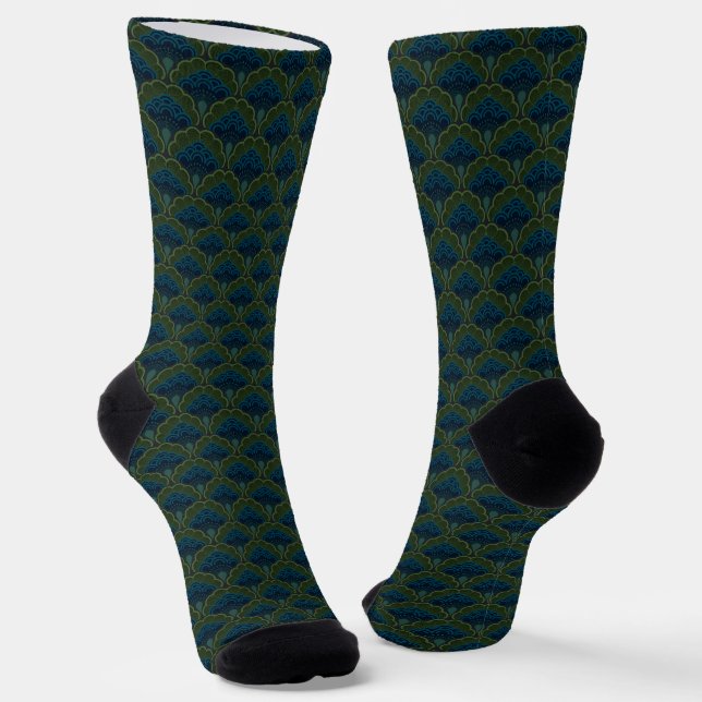 Japanese art deco style_Deep Forest Socks (Angled)