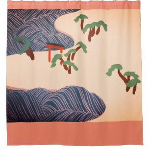JAPANESE ART OCEAN AND TREES Shower Curtain